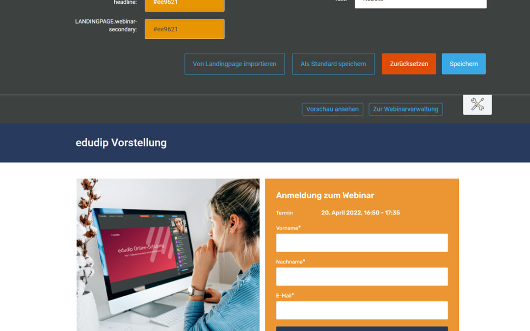 Webinar Landingpage bauen mit edudip