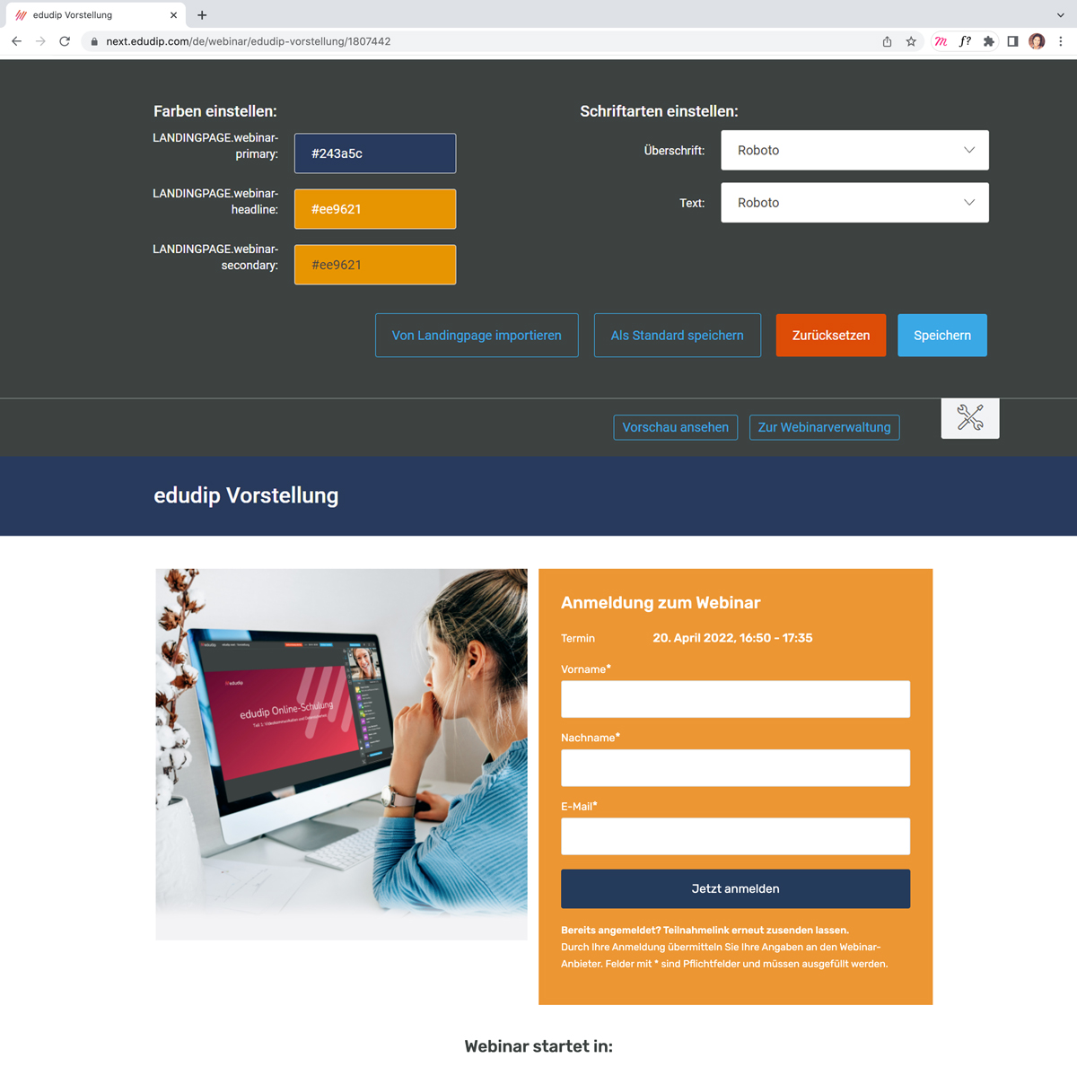 individual landingpage for your webinar