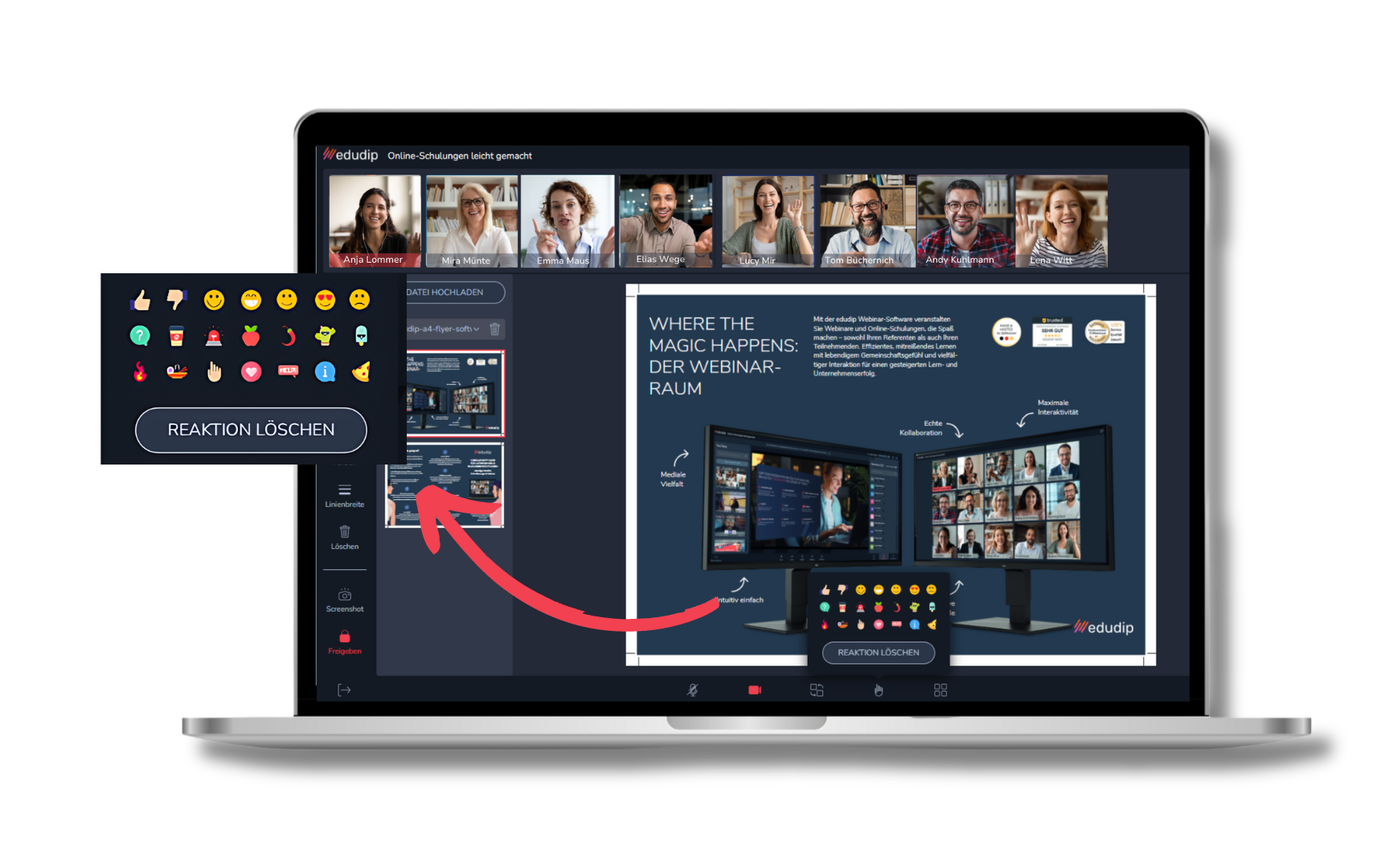 Schnelles Feedback im Webinar mit der Handzeichenfunktion von edudip